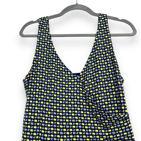Boden Dress Womens 10R Blue Willa Jersey Wrap Dress Sleeveless Apple Print - Picture 2 of 8